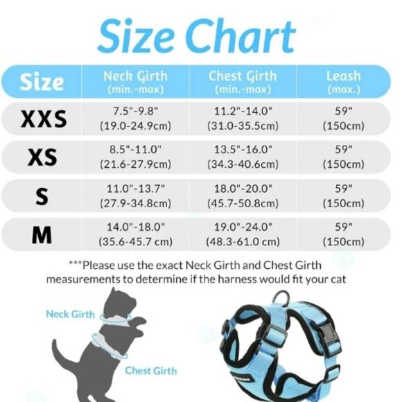 CAT HARNESS AND LEASH SET ADJUSTABLE BLUE MEDIUM - Picture 2 of 13